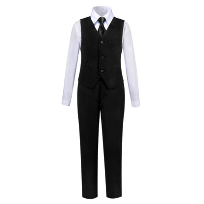 ly1614 Black Custom Fit Slim 4 Piece Boy's Formal Suits With Vest+Pants+Shirt+Tie