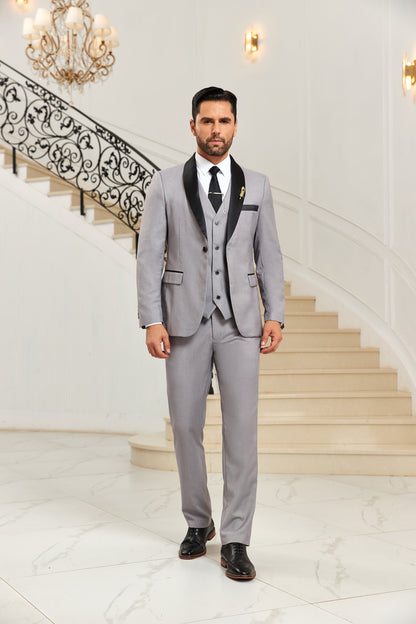 Sliver Grey 3 Pieces Men Wedding Suits Tuxedos