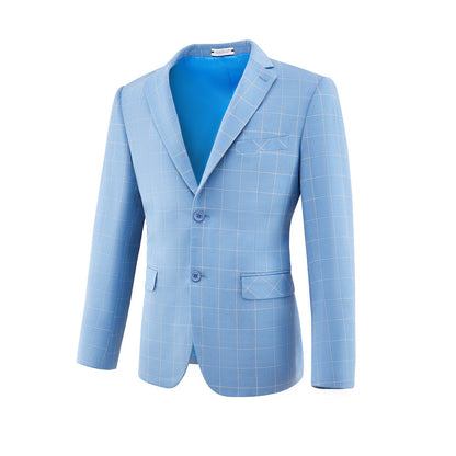 ly1328 Light Blue Plaid Men's 3 Piece Slim Fit Suit Set