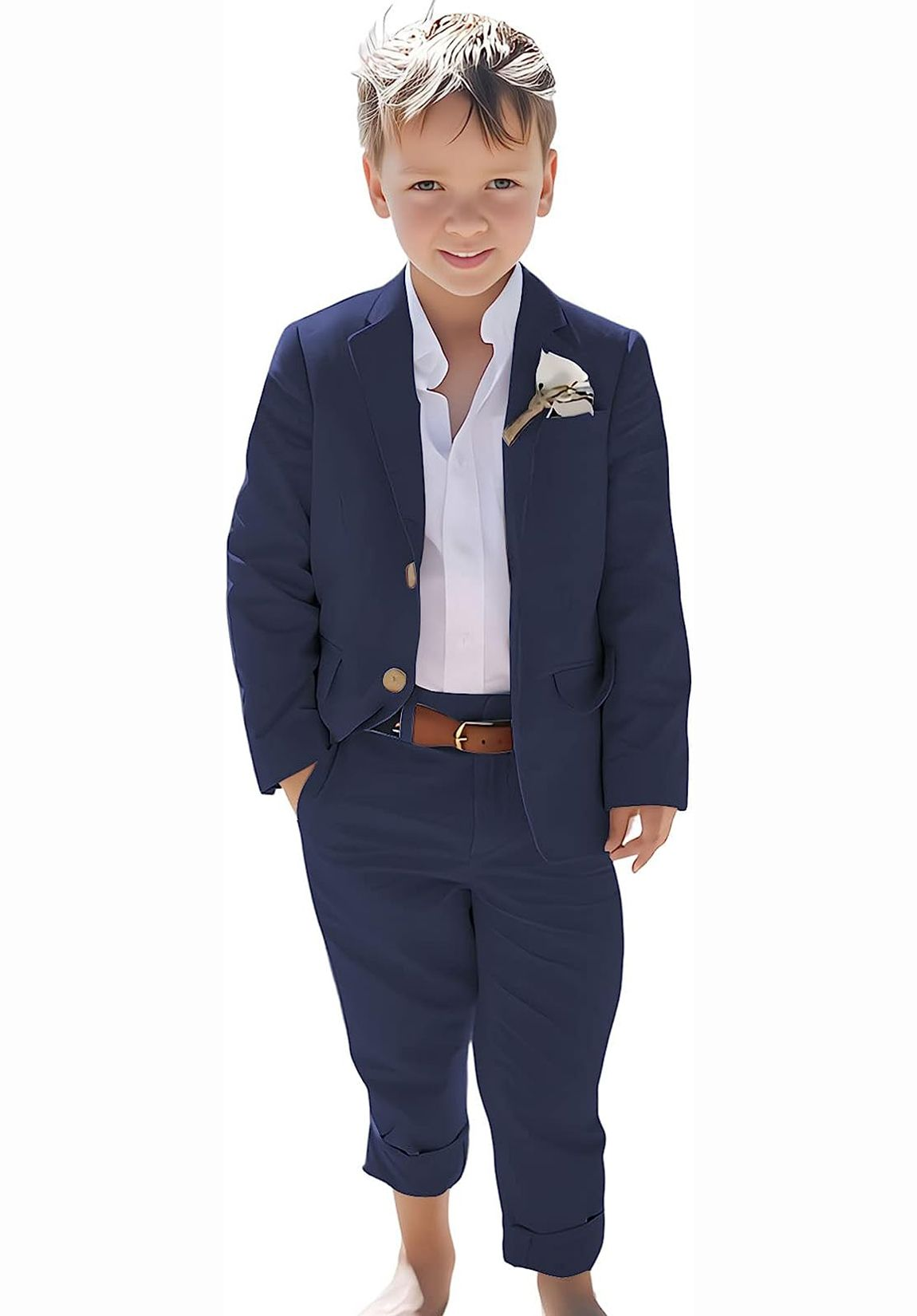 ly1118 Linen Boys Summer Slim Fit 2 Pieces Linen Suit Jacket Pant