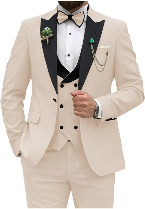 ly1166 Double Breasted Slim Fit 3 Piece Men's Suit