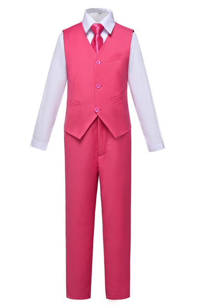 ly1411 Pink Kid Boys Custom Fit Slim 4 Piece Boy's Formal Suits With Vest+Pants+Shirt+Tie