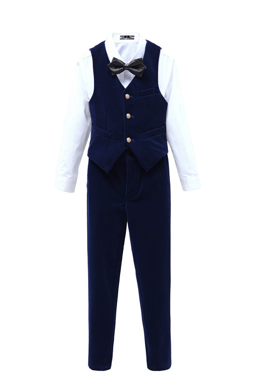 ly1593 Navy Velvet 2 Piece Kids Boys' Vest and Pants Dress Suits Set