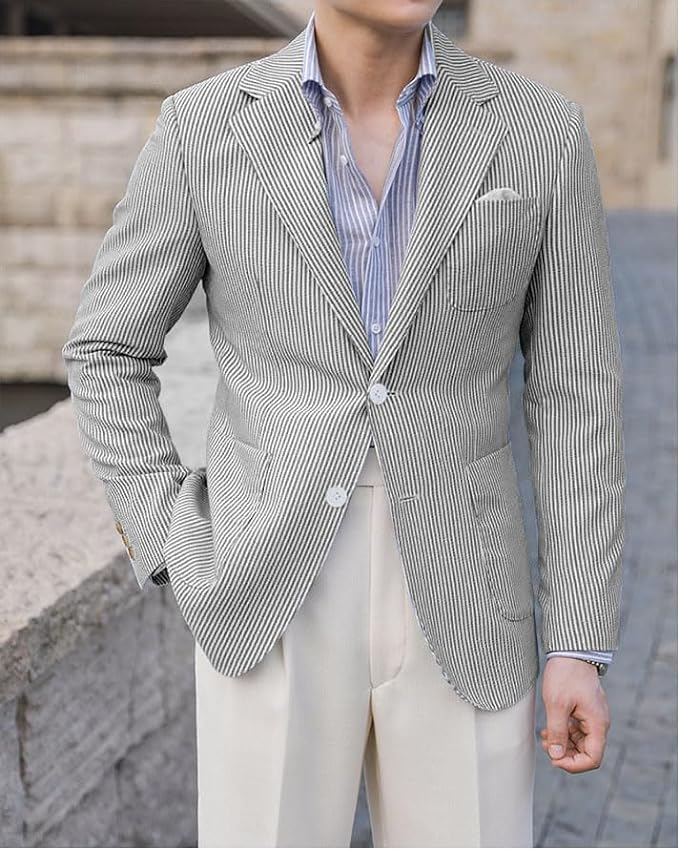 ly1132 Light Summer Seersucker Leisure Men Jacket