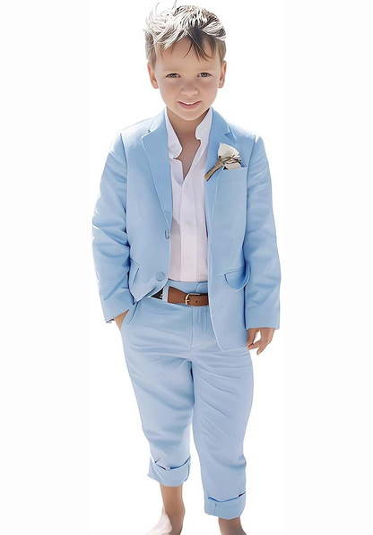 ly1118 Linen Boys Summer Slim Fit 2 Pieces Linen Suit Jacket Pant