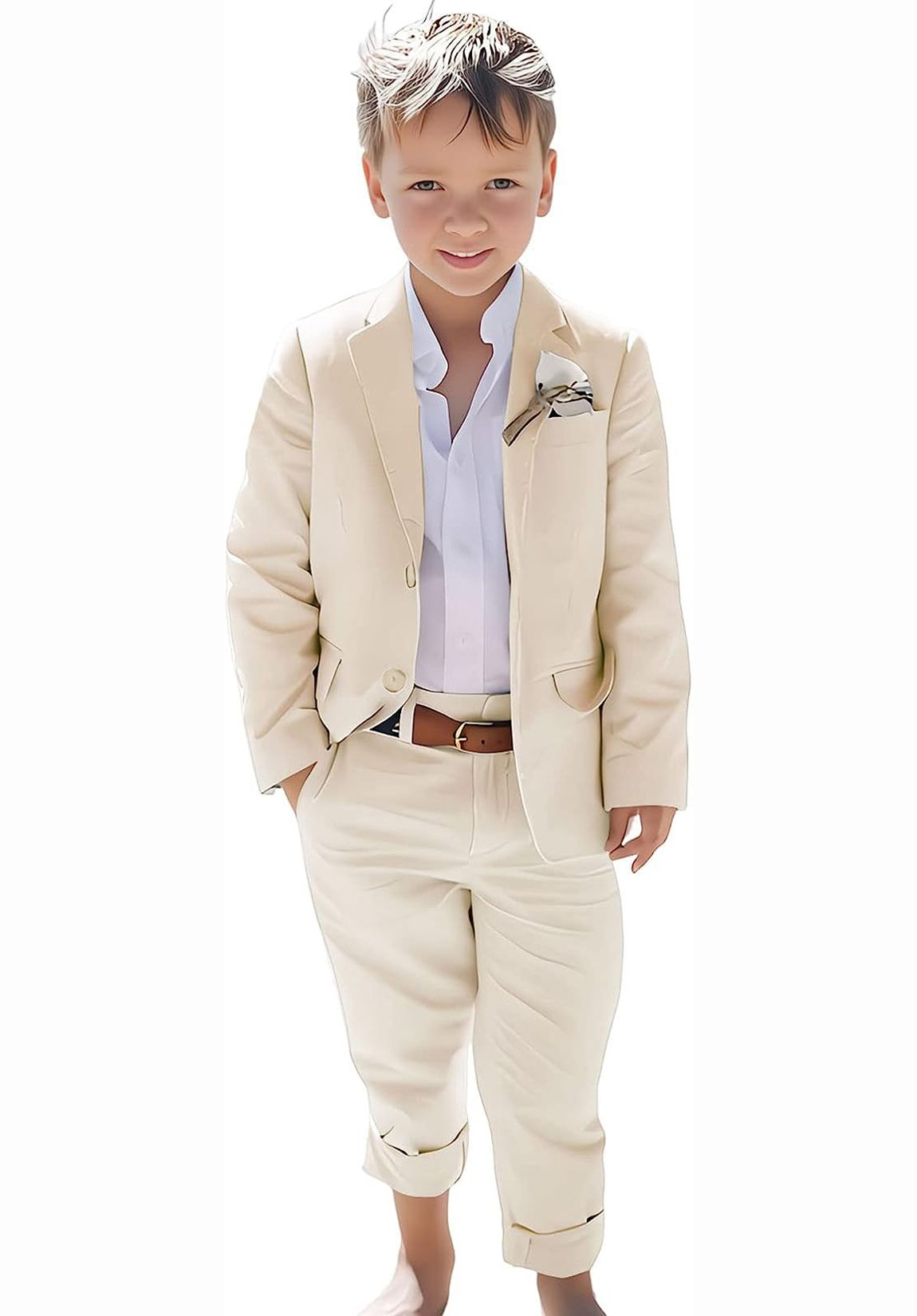 ly1118 Linen Boys Summer Slim Fit 2 Pieces Linen Suit Jacket Pant