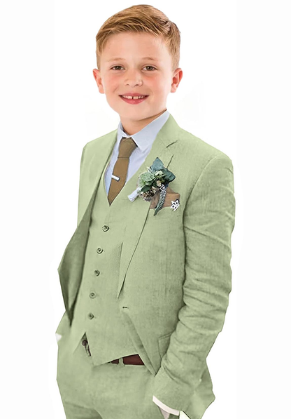 ly1120 Summer Casual Linen 3 Piece Boys Suit Jacket Vest Pant Set