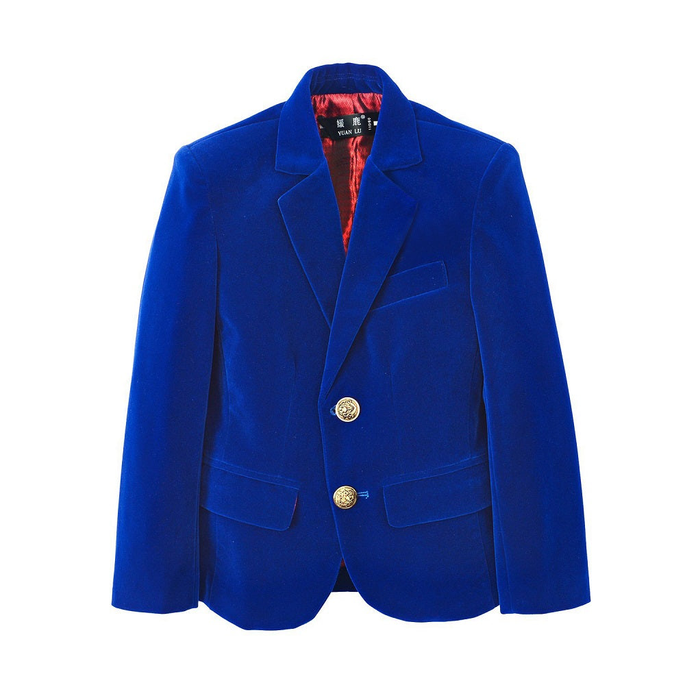 ly1293 Royal Blue Velvet 3 Piece Boy's Formal Boys Suits With Jacket Vest Pants