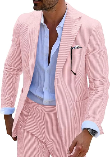 ly1169 Seersucker Striped Blazer Pants 2 Piece Men's Summer Suit