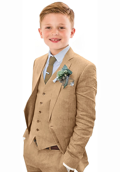 ly1120 Summer Casual Linen 3 Piece Boys Suit Jacket Vest Pant Set