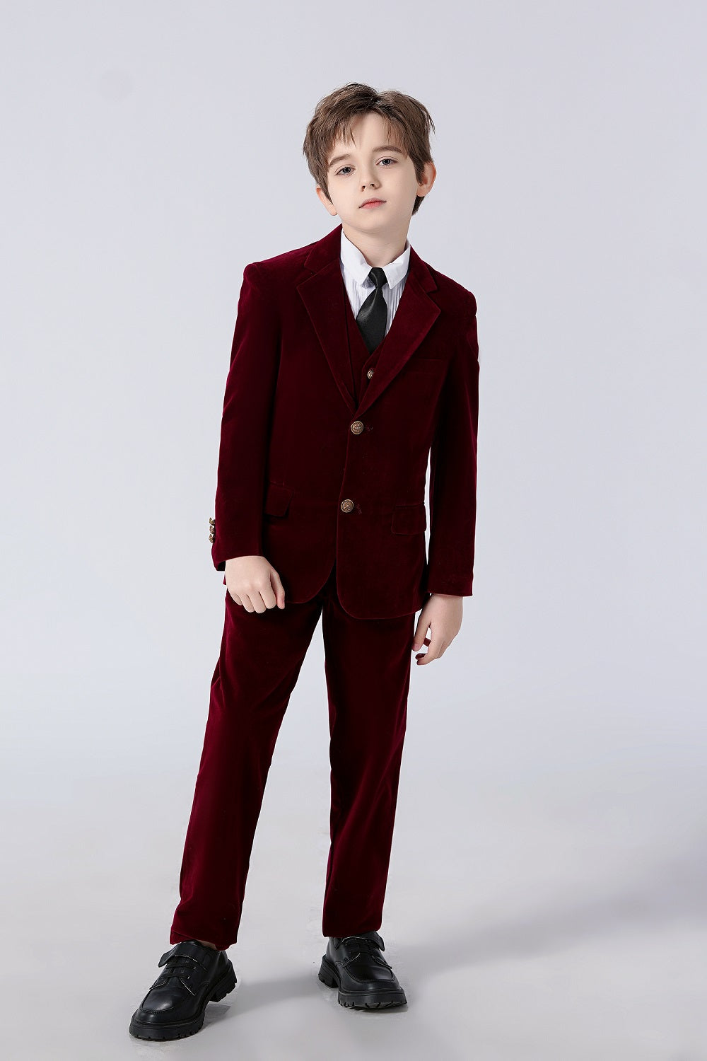 ly1595 Burgundy Velvet 5 Piece Boy's Formal Boys Suits