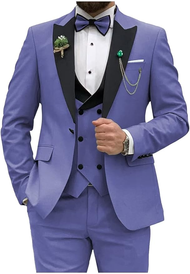 ly1166 Double Breasted Slim Fit 3 Piece Men's Suit