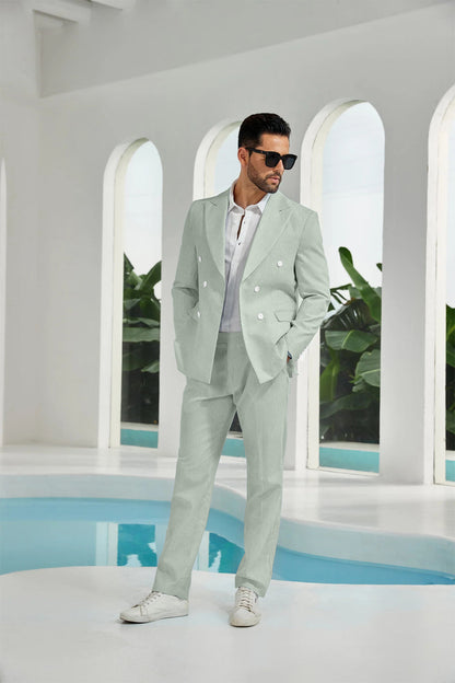 ly1113 Seersucker Double Breasted Blazer Pants 2 Piece Men's Summer Suit