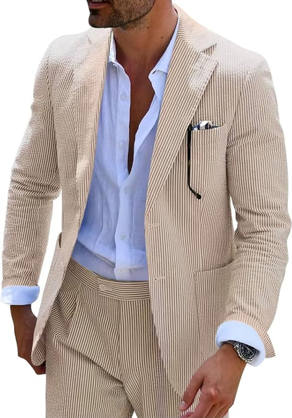 ly1169 Seersucker Striped Blazer Pants 2 Piece Men's Summer Suit