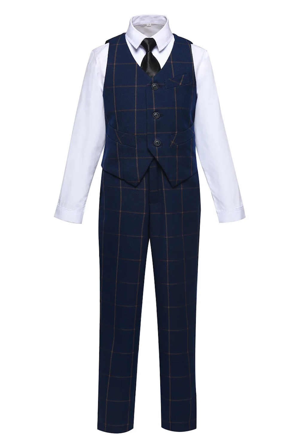 Navy Plaid 2 Piece Kids Boys' Vest and Pants Dress Suits Set