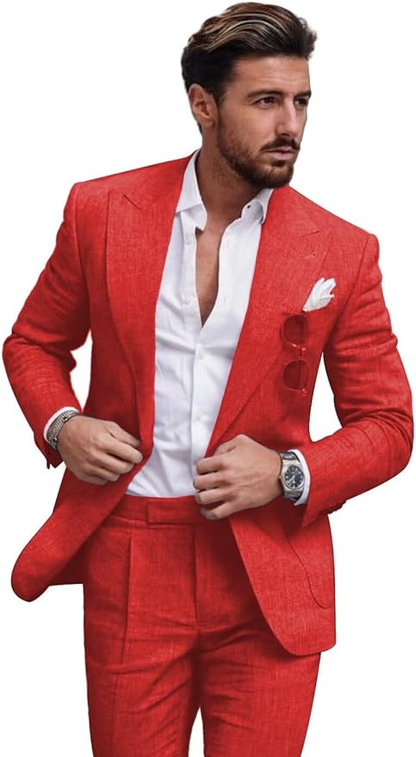 ly1127 Casual Linen Men's Slim Fit 2 Piece Suit