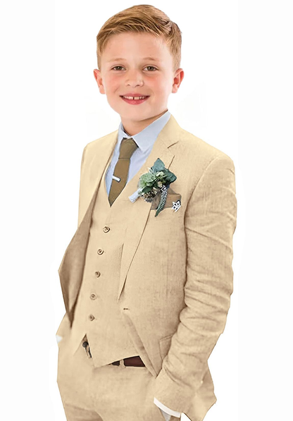 ly1120 Summer Casual Linen 3 Piece Boys Suit Jacket Vest Pant Set