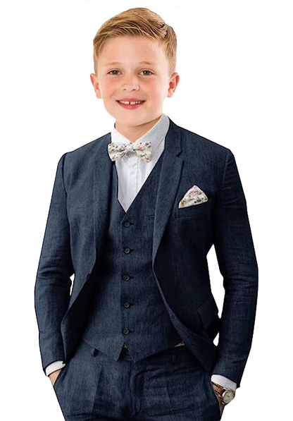 ly1120 Summer Casual Linen 3 Piece Boys Suit Jacket Vest Pant Set