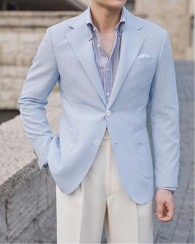 ly1132 Light Summer Seersucker Leisure Men Jacket