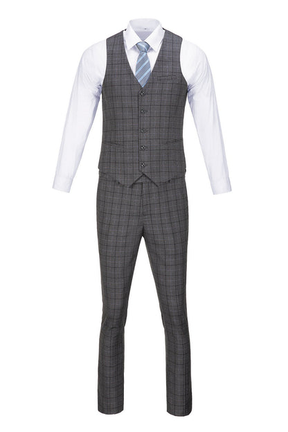 ly1644 Grey Plaid Men's 3 Piece Set for Party, Wedding and Business