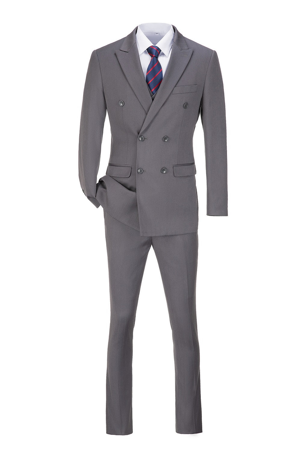 Grey Stripe Men's 3 Piece Set for Party, Wedding and Business