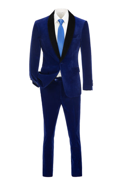 ly1583 Royal Blue Velvet 3 Piece Men's Formal Suits With Jacket Vest Pants