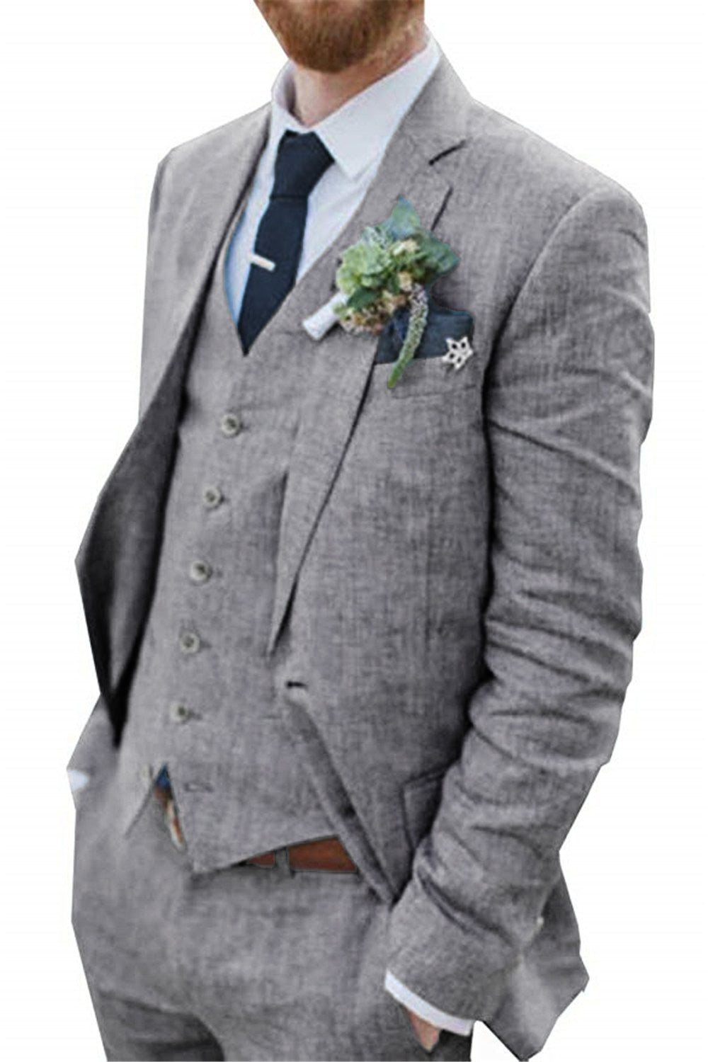 linen grey 3 piece men suits