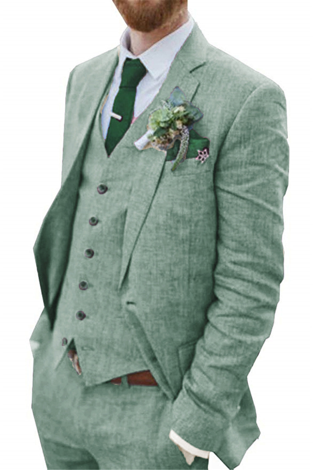 sage green linen 3 piece men suits